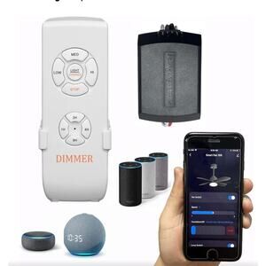 Smart Wi-Fi Ceiling Fan Remote Control Kit, 3 Fan Speed & Light Dimmer w/Alexa
